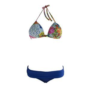 Blue Floral Padded Bikini Top and Bottom